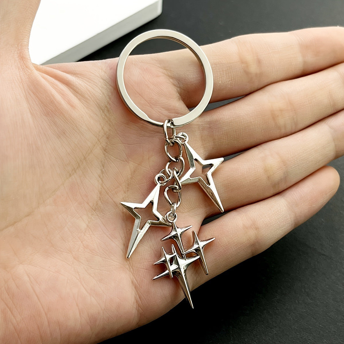 Popular Retro Alloy Four Eight-pointed Stars Keychain