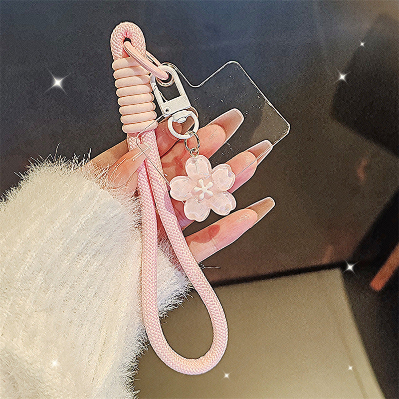 Jelly Cherry Blossom Charm Pendant Braided Phone Lanyard Keychain