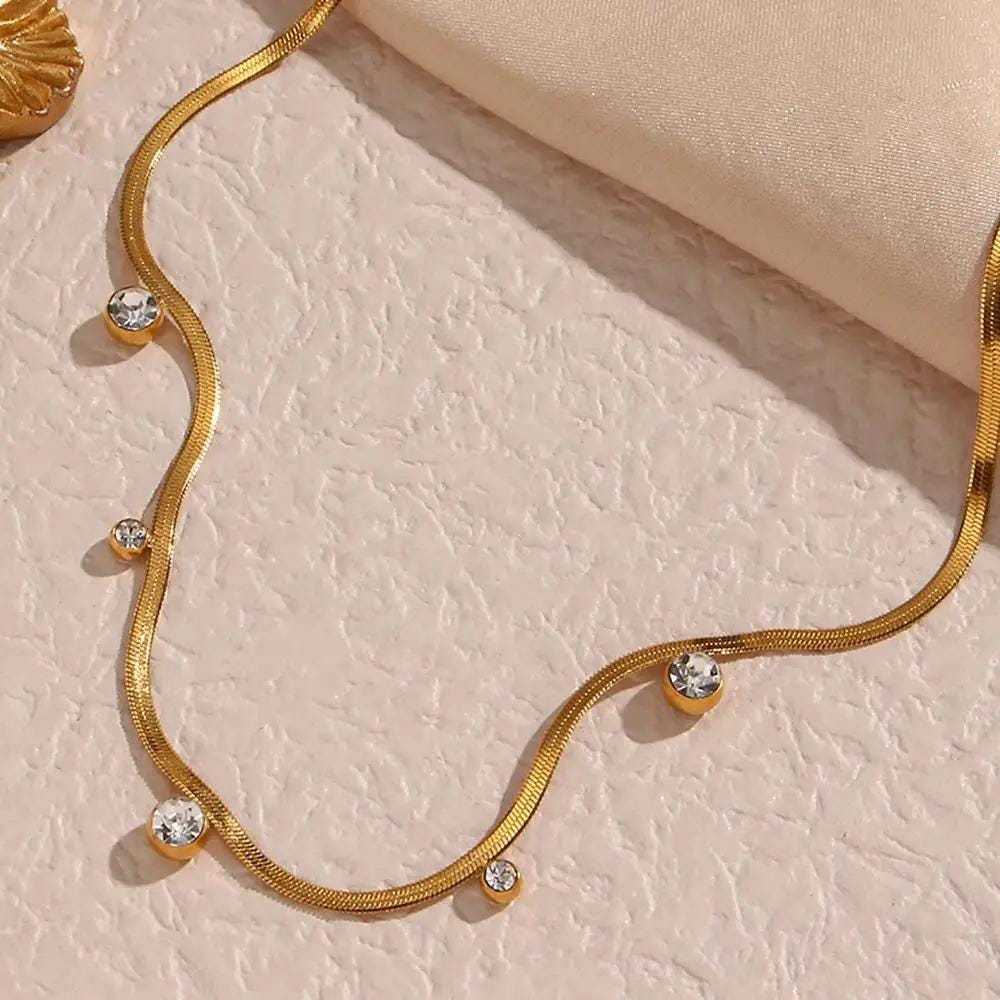 Irregular Zircon Tassel Snake Bone Necklace For Women