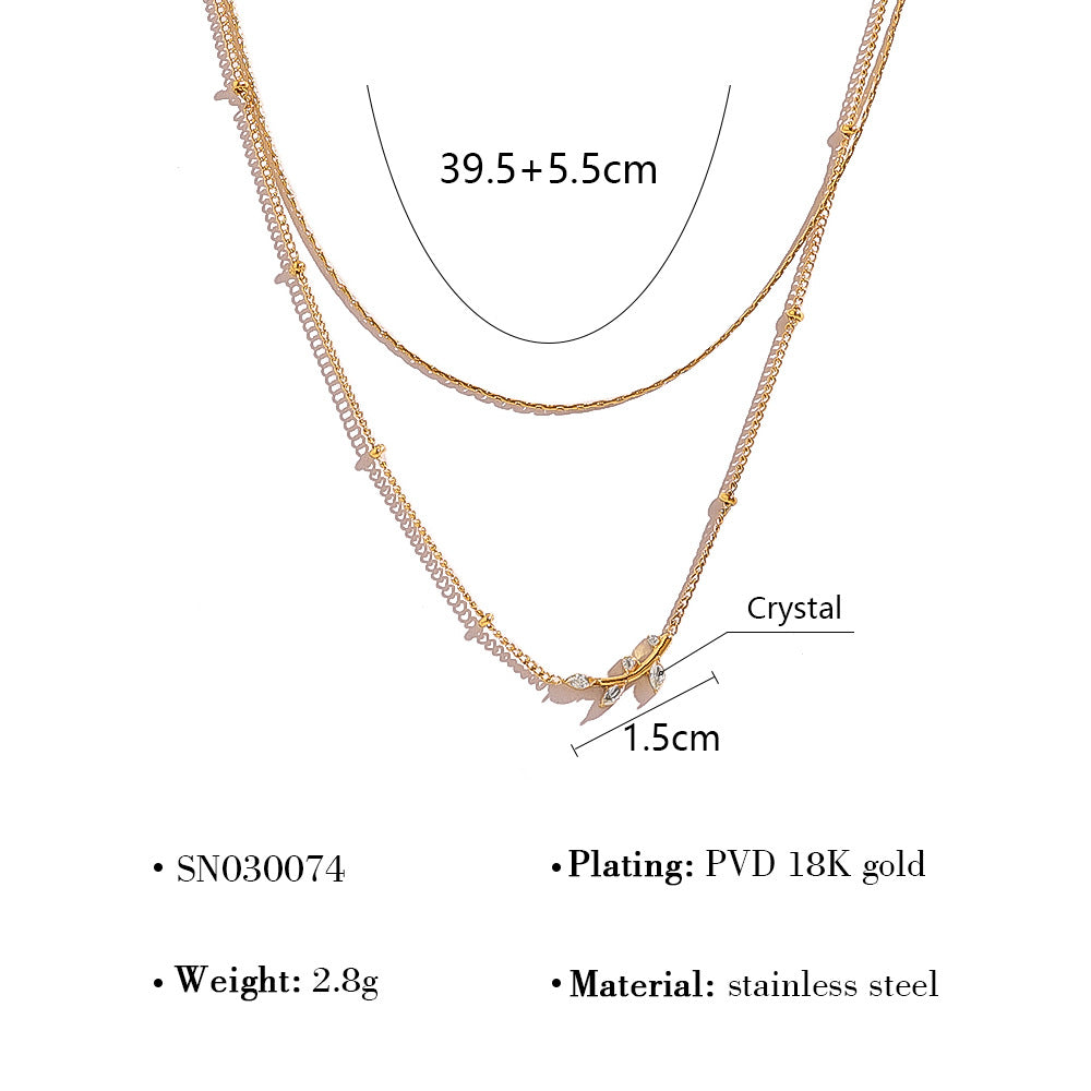 Olive Leaf Pendant Double-Tier Diamond-Encrusted Light-Luxury Clavicle Chain For Women