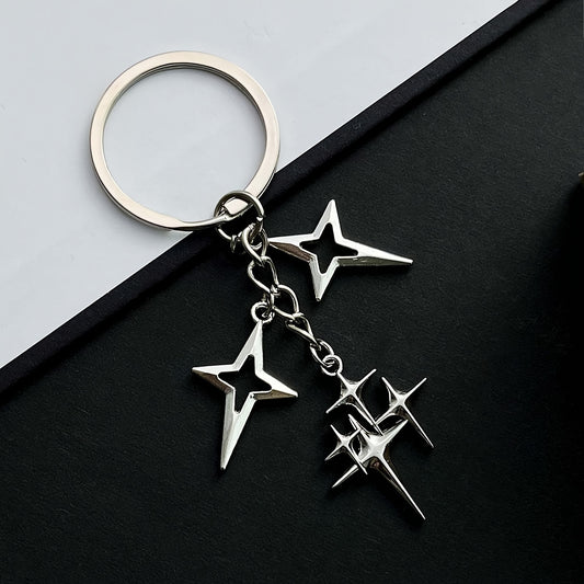 Popular Retro Alloy Four Eight-pointed Stars Keychain
