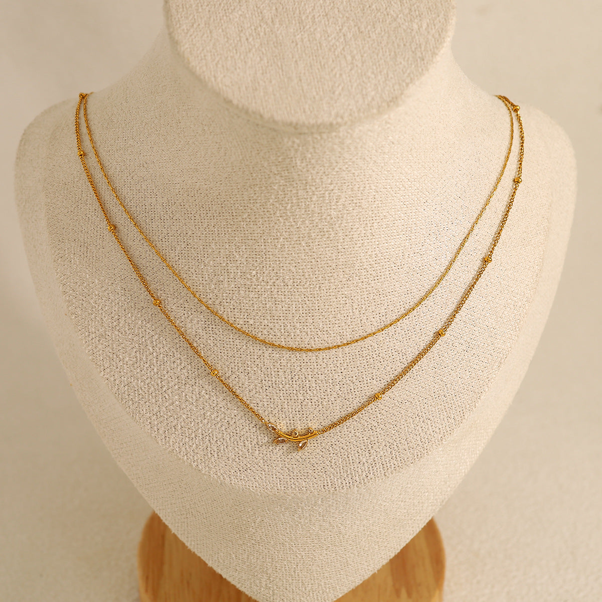 Olive Leaf Pendant Double-Tier Diamond-Encrusted Light-Luxury Clavicle Chain For Women