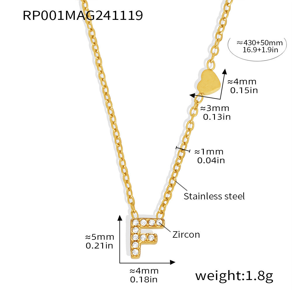26-letter Zircon-inlaid PVD-plated Real Gold Color-retention Necklace