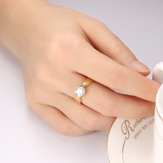 Women's Titanium Steel Claw-Set Single Zircon Ring