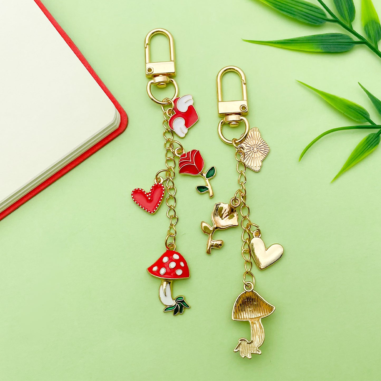 Red Mushroom Love Heart Rose Heart-shaped Keychain