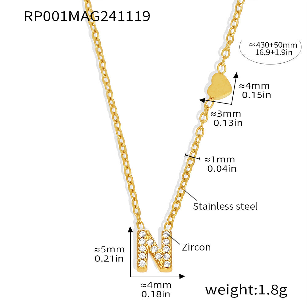 26-letter Zircon-inlaid PVD-plated Real Gold Color-retention Necklace