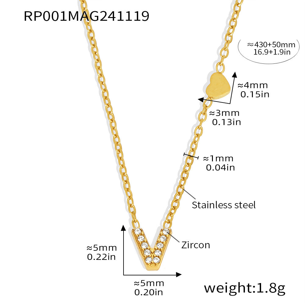 26-letter Zircon-inlaid PVD-plated Real Gold Color-retention Necklace