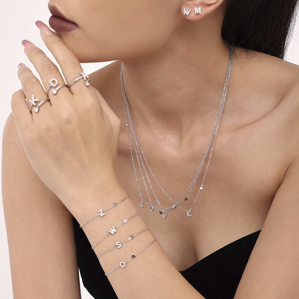 26-letter Zircon-inlaid PVD-plated Real Gold Color-retention Necklace