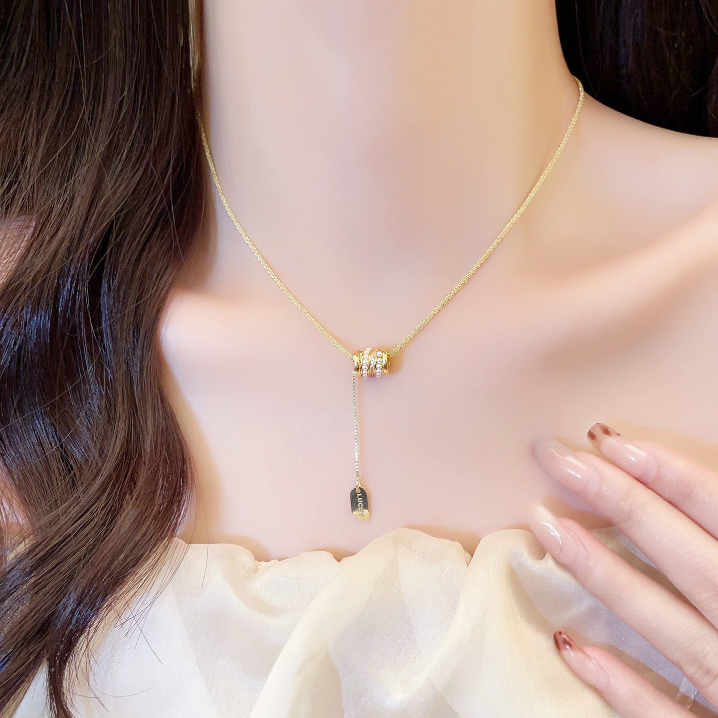 Golden Petite Waist Zircon Pearl Tassel Necklace For Women