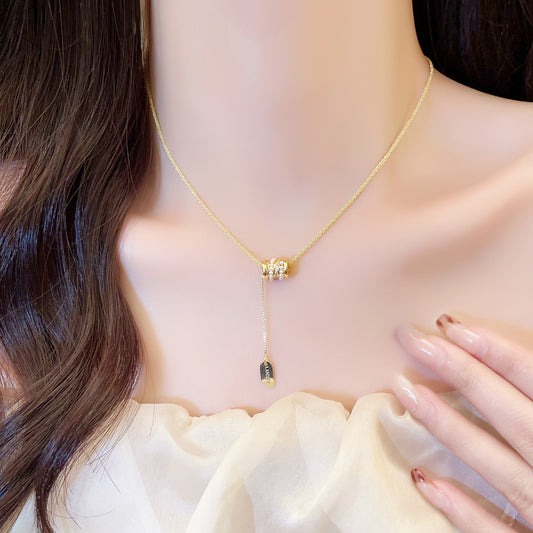 Golden Petite Waist Zircon Pearl Tassel Necklace For Women