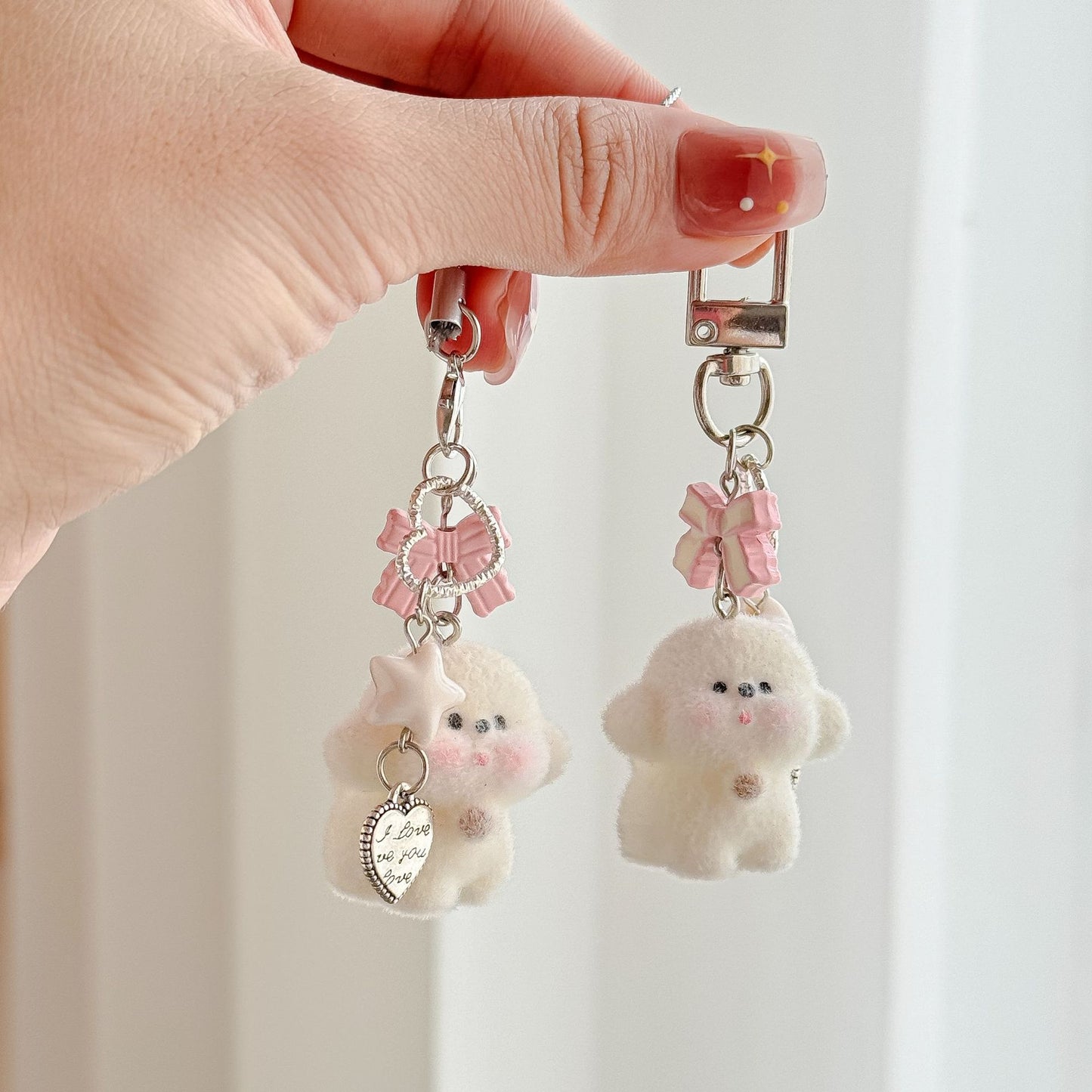 Fashionable Flocked Teddy Bear Phone Charm