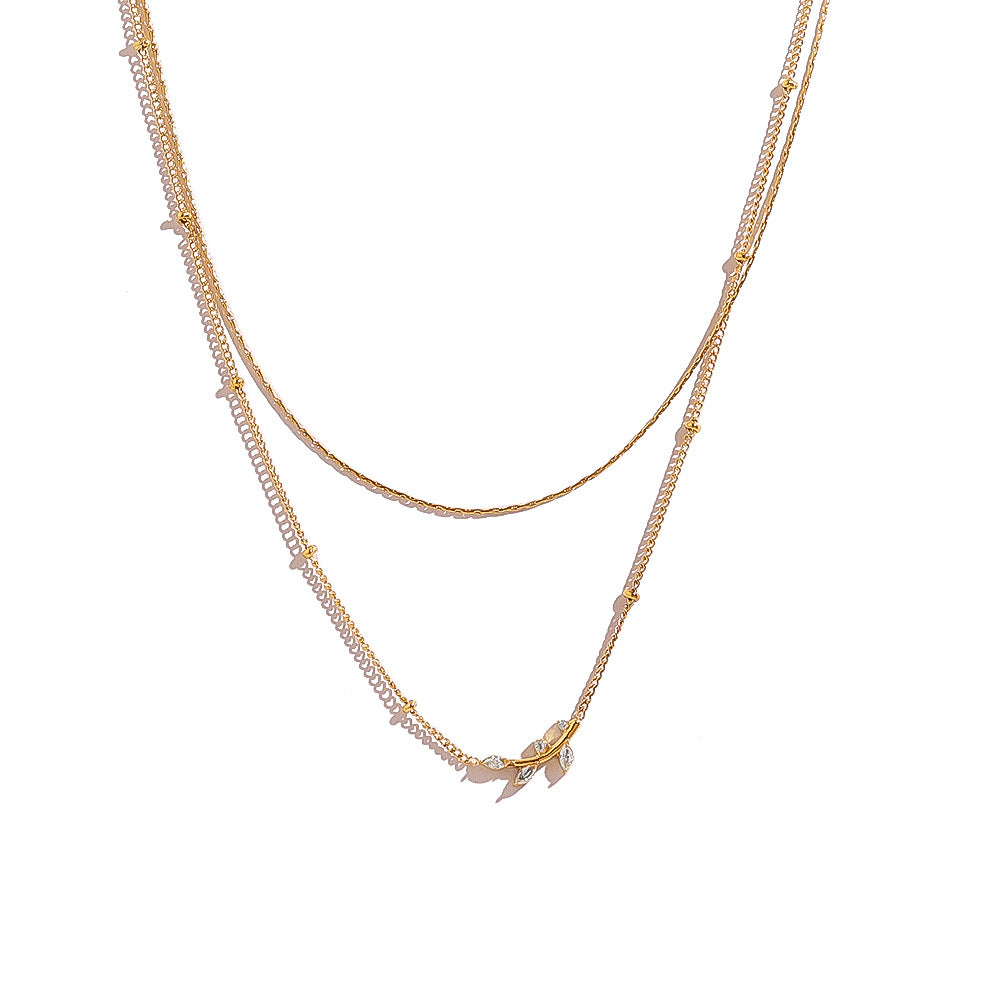 Olive Leaf Pendant Double-Tier Diamond-Encrusted Light-Luxury Clavicle Chain For Women