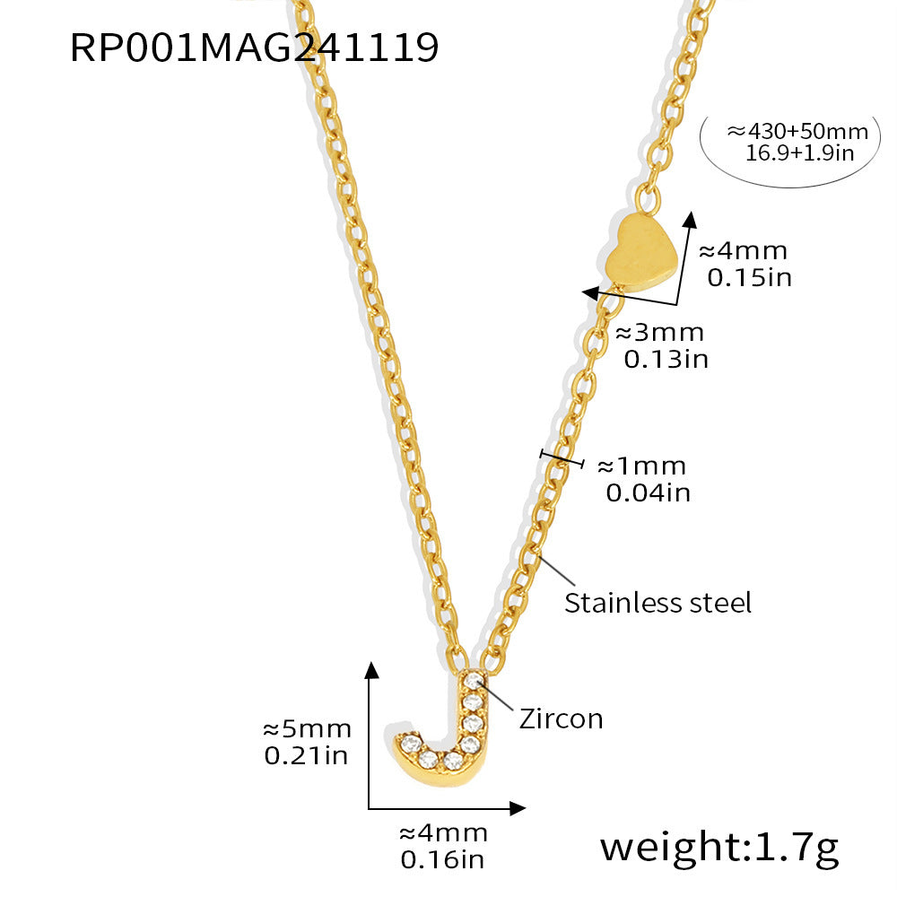 26-letter Zircon-inlaid PVD-plated Real Gold Color-retention Necklace