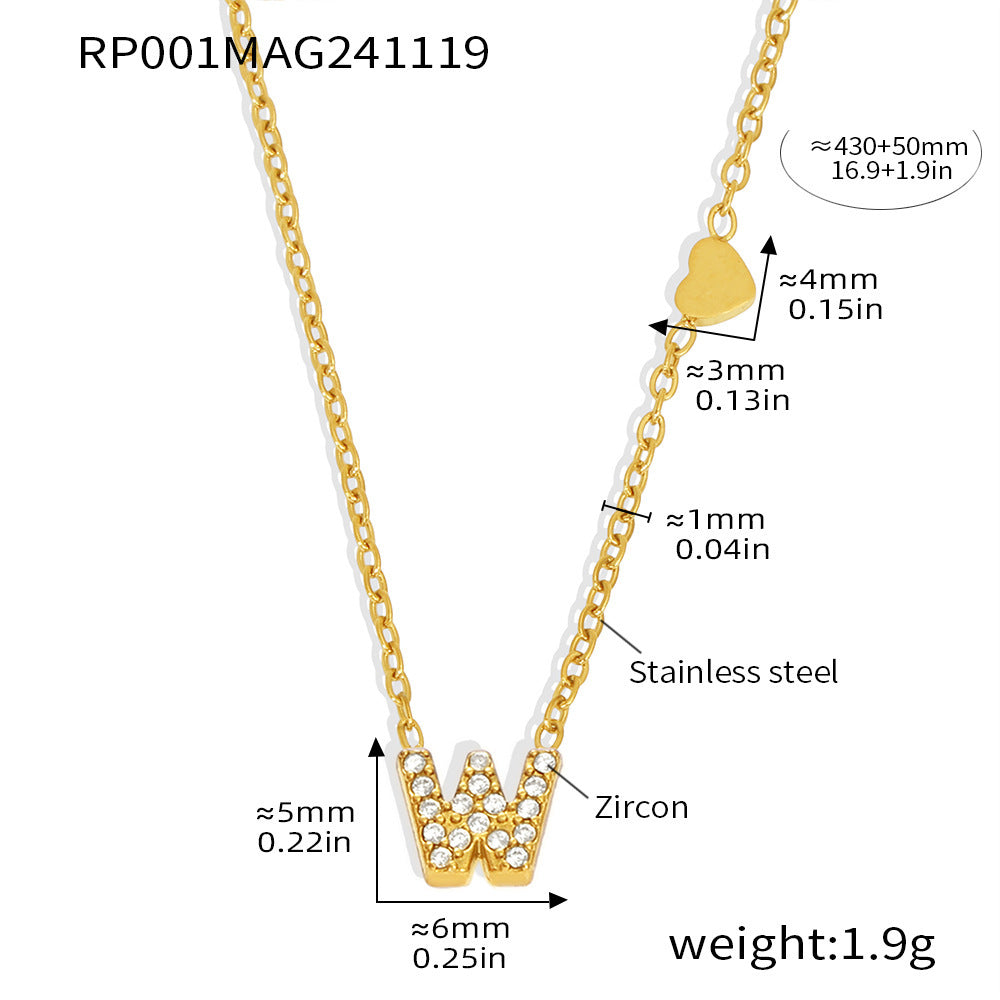 26-letter Zircon-inlaid PVD-plated Real Gold Color-retention Necklace