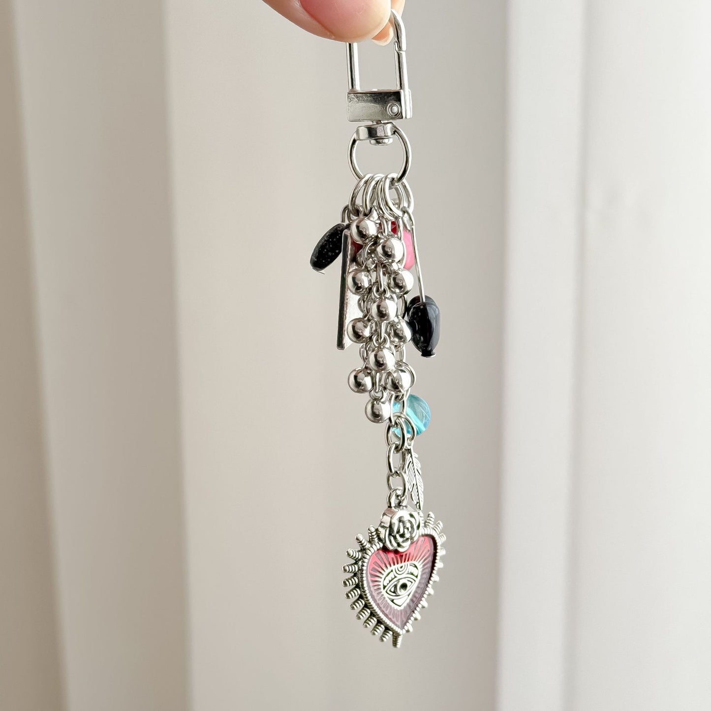 Dark Red Heart Beaded Personalized Fashion Keychain