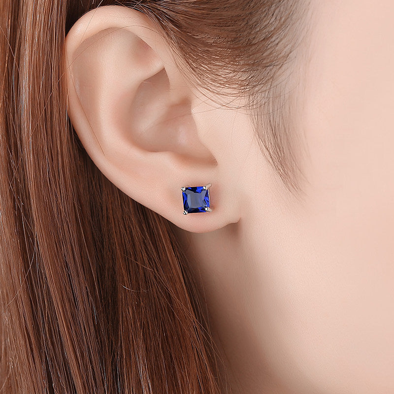 S925 Silver Needle Blue Rhinestone Flower Stud Earrings Simple And Elegant