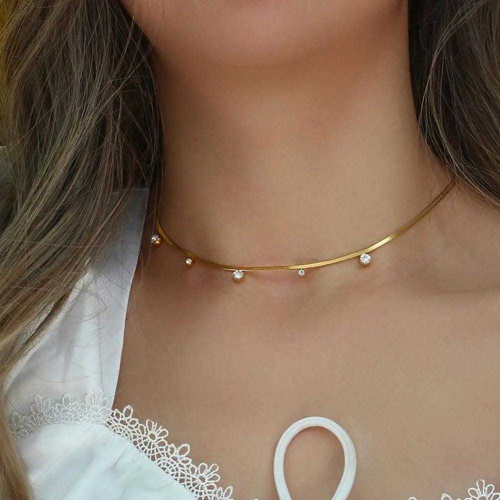 Irregular Zircon Tassel Snake Bone Necklace For Women
