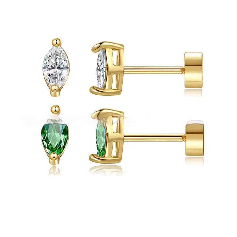 Two-claw Zircon Stud Earrings, Unique Niche Design With Zircon Inlay