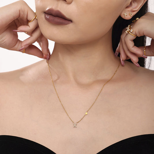 26-letter Zircon-inlaid PVD-plated Real Gold Color-retention Necklace