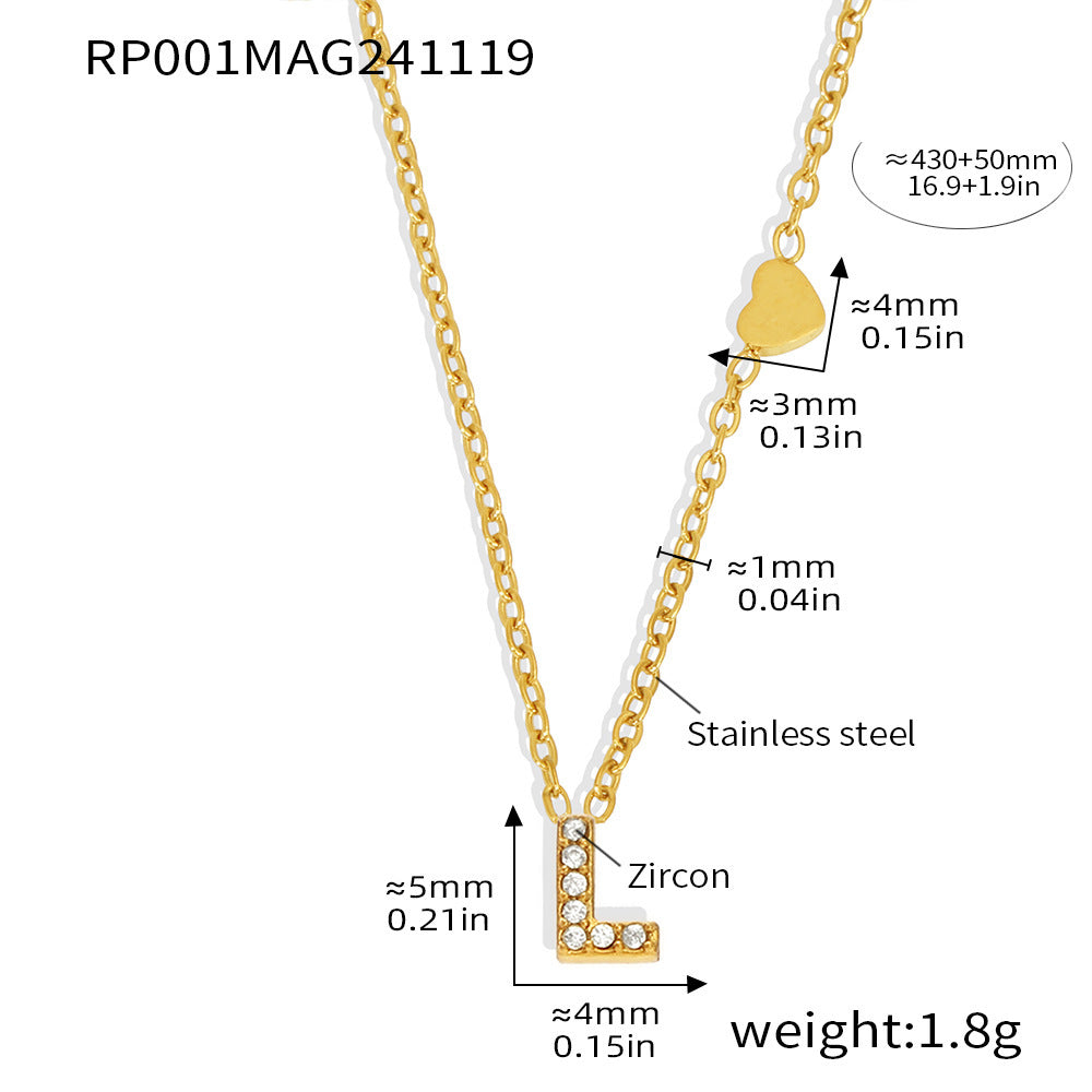 26-letter Zircon-inlaid PVD-plated Real Gold Color-retention Necklace