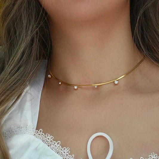 Irregular Zircon Tassel Snake Bone Necklace For Women