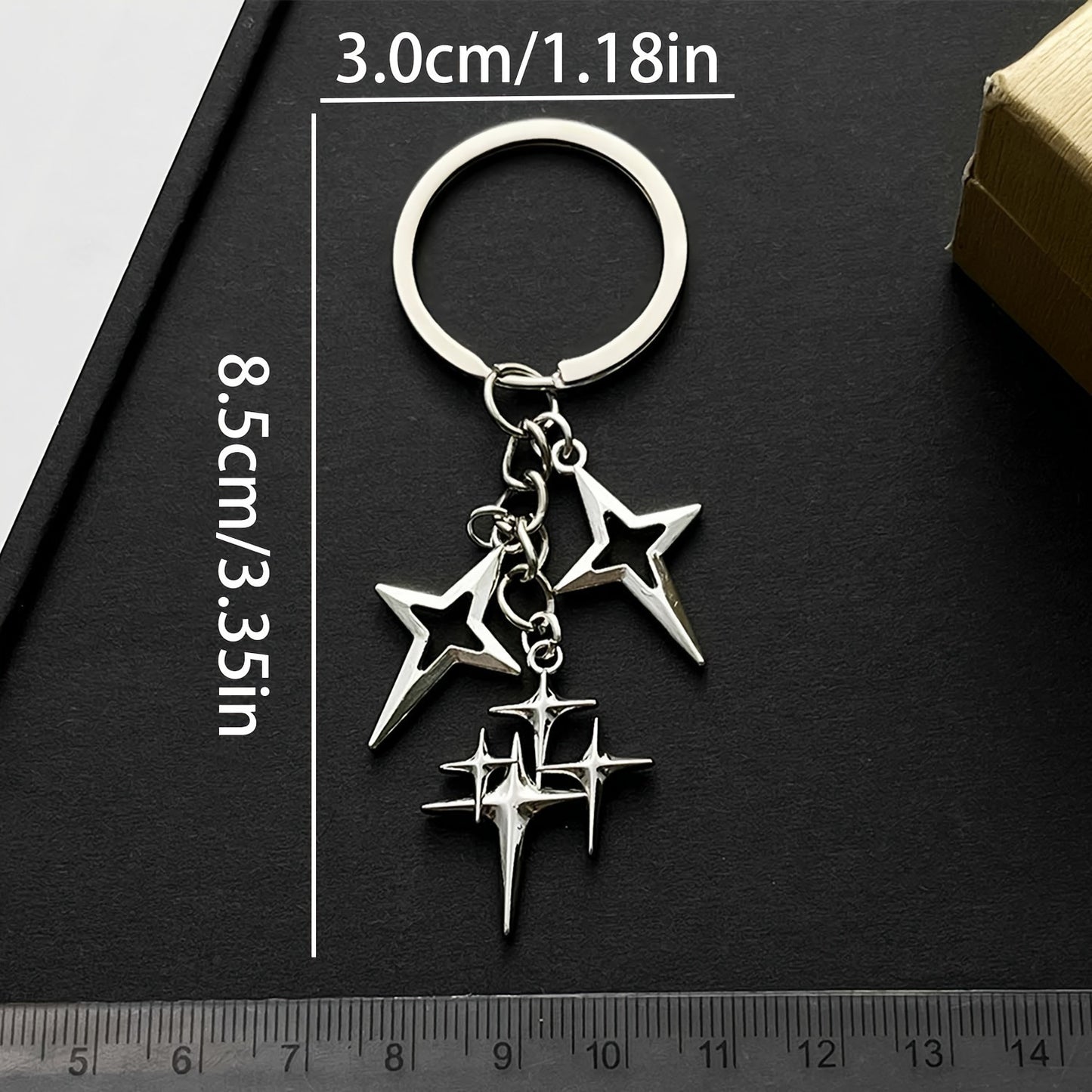 Popular Retro Alloy Four Eight-pointed Stars Keychain