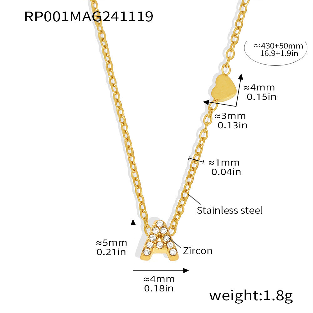 26-letter Zircon-inlaid PVD-plated Real Gold Color-retention Necklace